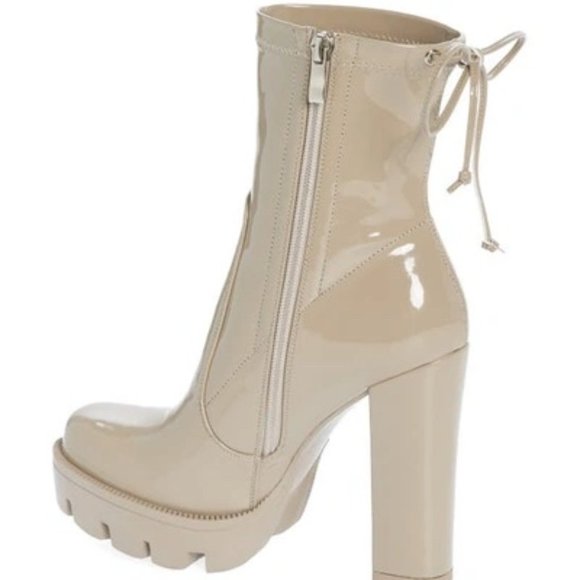 Callie Rainy Baby: Pink or Creamy Taupe Platform Lug Sole Chunky Heel Bootie - Picture 7 of 8